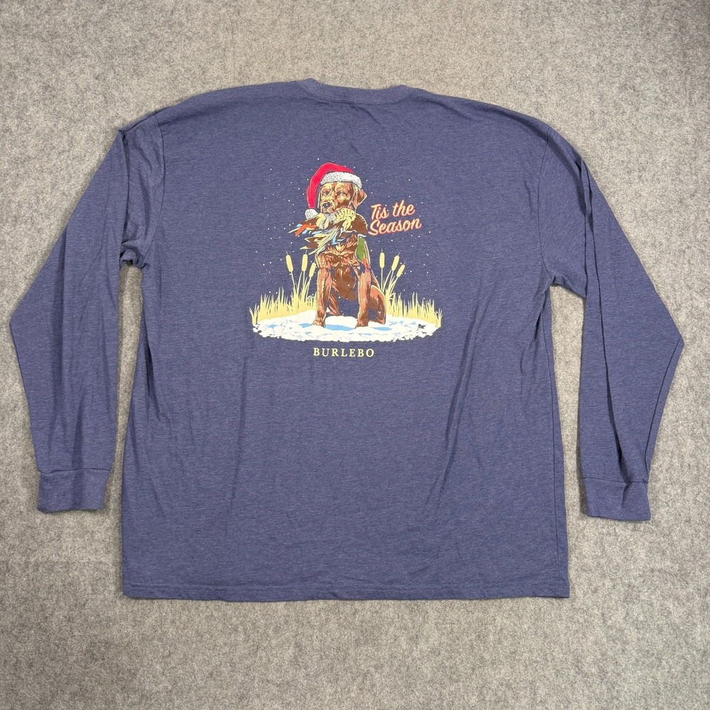 Burlebo Blue Tis The Season Dog Graphic Long Sleeve T-Shirt Men's Size 2XL